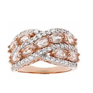 NIB - Peach Morganite & White Zircon Ring 14K Rose Gold Over Sterling Silver - 9